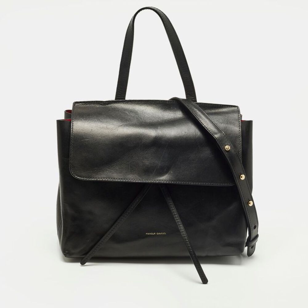 Mansur Gavriel Lady Flap Black Leather Top Handle Bag
